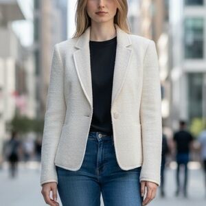 Boutique Cream Boucle Talored Blazer with Notched Lapel
